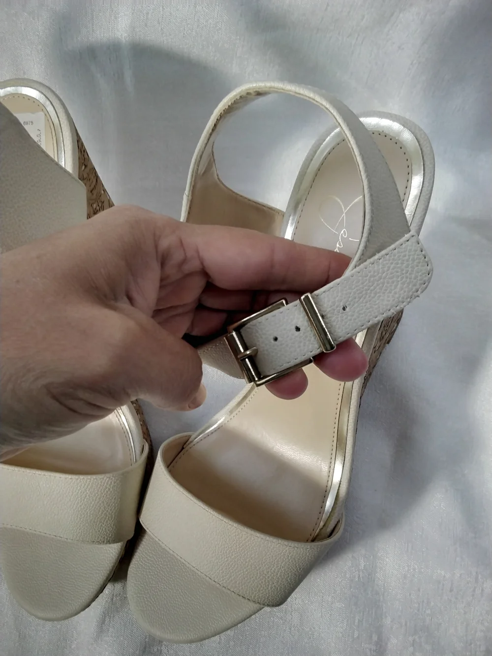 Jessica Simpson Cream Wedge Sandals with Cork-Style Wedge